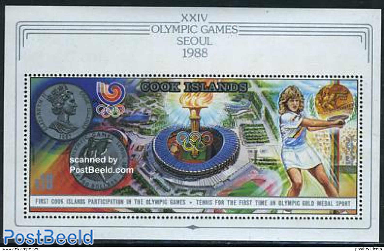 Cook Islands 1988 Olympic Games Seoul S/s, Mint NH, Sport - Various - Olympic Games - Tennis - Money On Stamps - Tennis