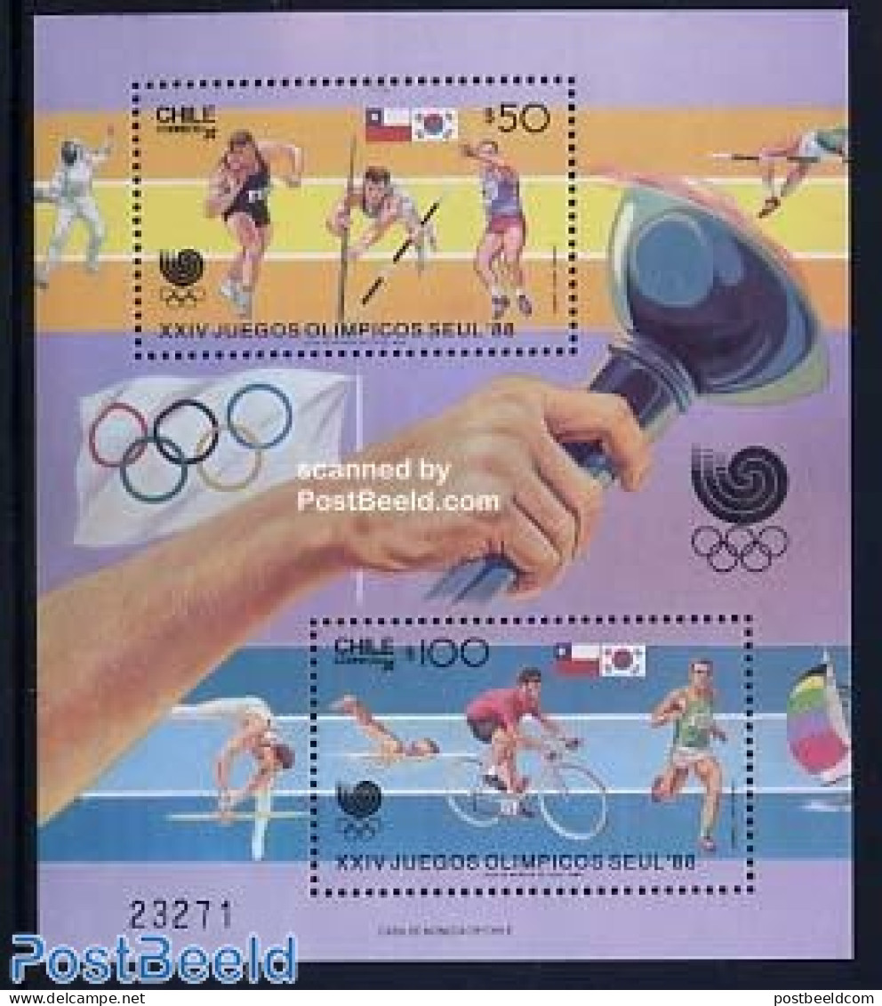 Chile 1988 Olympic Games S/s, Mint NH, Sport - Athletics - Cycling - Olympic Games - Swimming - Athletics