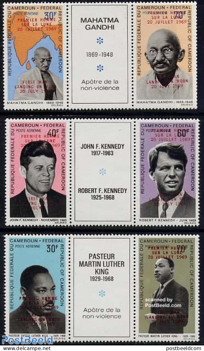 Cameroon 1969 Moonlanding 6v, Mint NH, History - Transport - Various - American Presidents - Gandhi - Politicians - Sp.. - Mahatma Gandhi