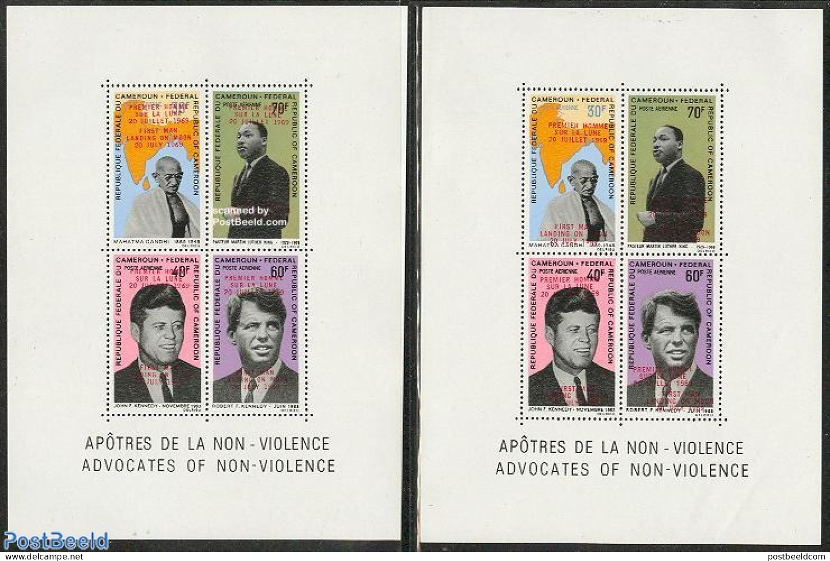 Cameroon 1969 Moonlanding 2 S/s, Mint NH, History - Transport - Various - American Presidents - Gandhi - Space Explora.. - Mahatma Gandhi