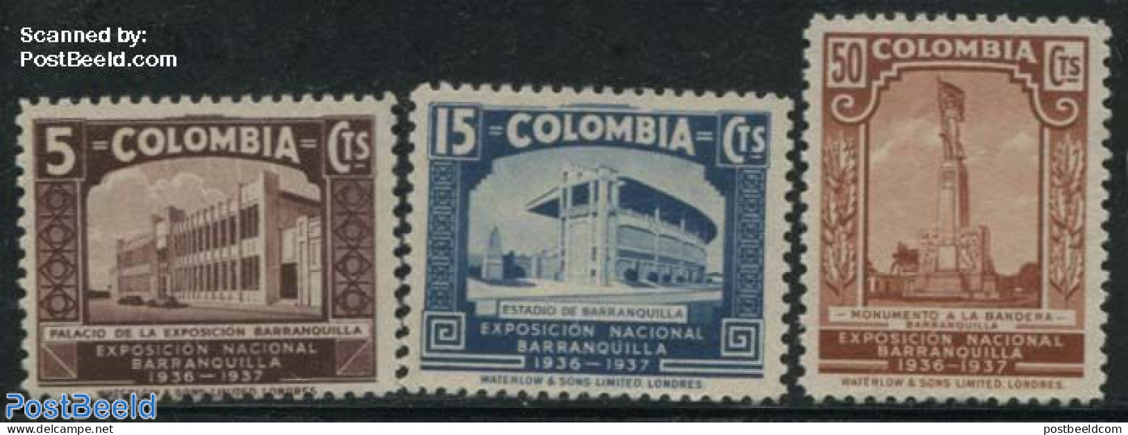 Colombia 1937 Industrial Exposition 3v, Unused (hinged), Sport - Various - Sport (other And Mixed) - Industry - Fabriken Und Industrien