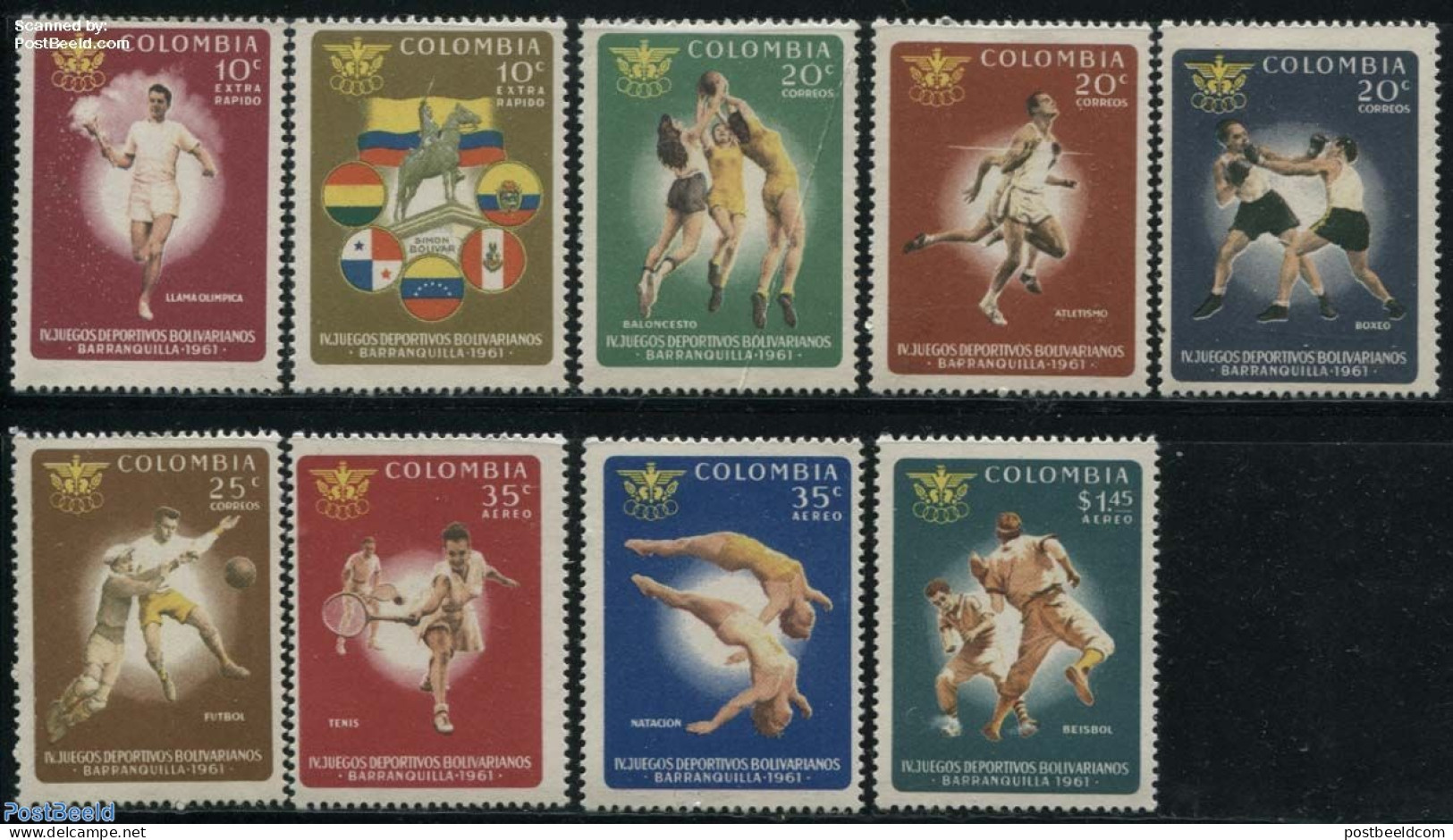 Colombia 1961 Sports 9v, Mint NH, Sport - Baseball - Boxing - Football - Gymnastics - Sport (other And Mixed) - Tennis - Baseball