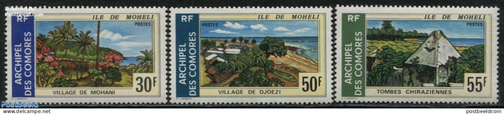 Comoros 1975 Moheli Views 3v, Mint NH, Various - Tourism - Comores (1975-...)