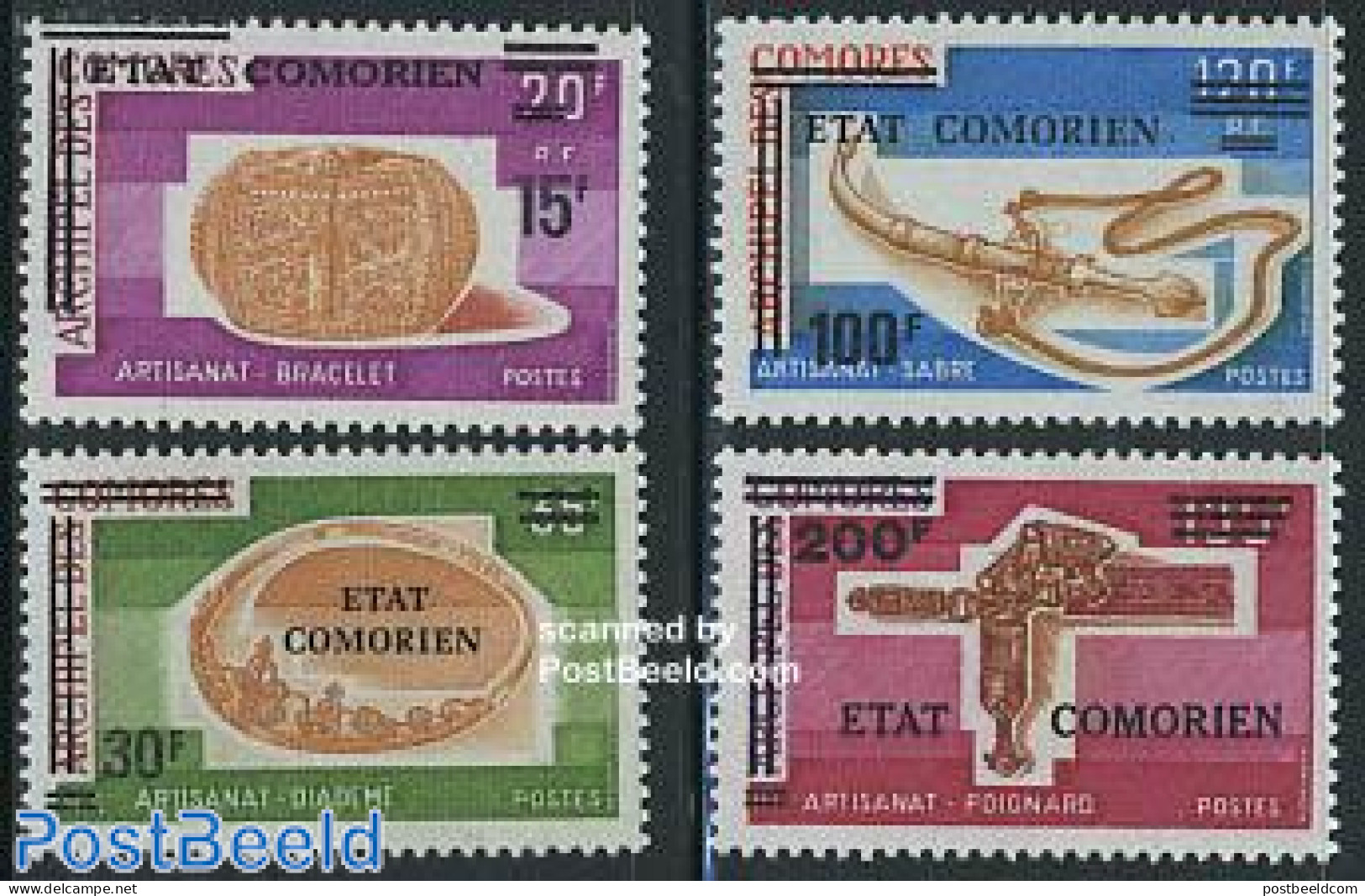 Comoros 1975 Handicrafts Overprints 4v, Mint NH, Art - Handicrafts - Isole Comore (1975-...)
