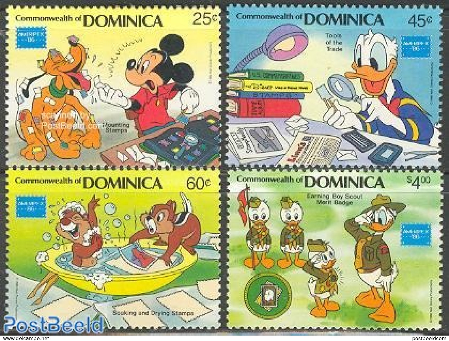 Dominica 1986 Ameripex, Disney 4v, Mint NH, Sport - Scouting - Philately - Art - Disney - Disney