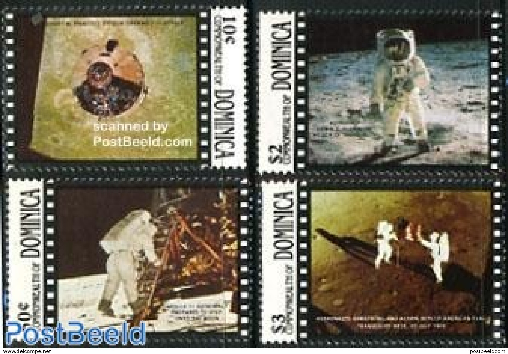 Dominica 1989 Moonlanding 4v, Mint NH, Transport - Space Exploration - Dominicaine (République)