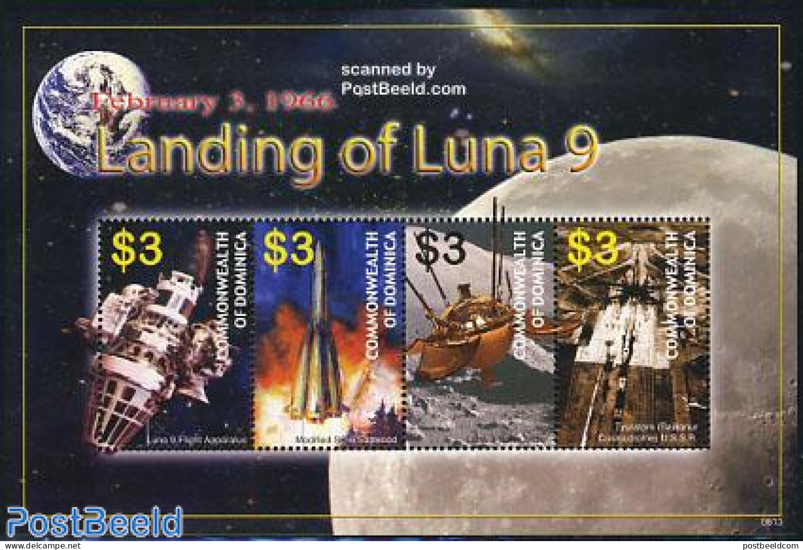 Dominica 2006 Landing Of Luna 9 4v M/s, Mint NH, Transport - Space Exploration - Dominicaine (République)