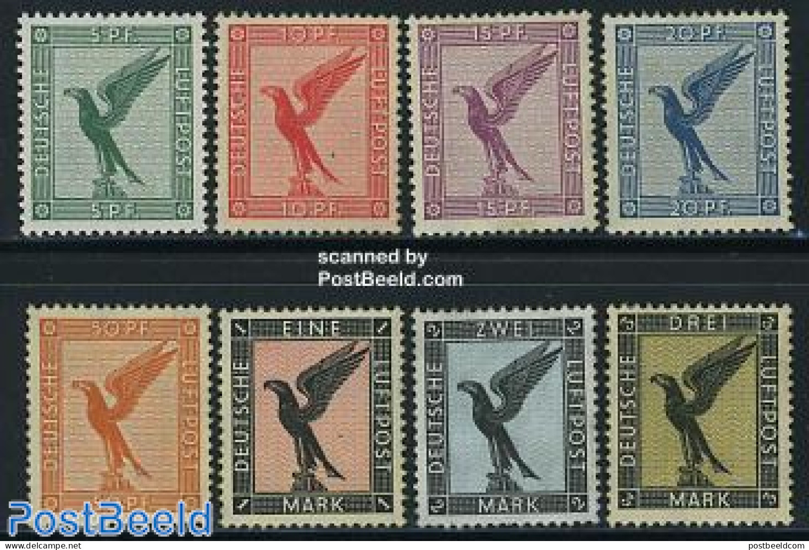Germany, Empire 1926 Airmail Definitives 8v, Unused (hinged), Nature - Birds - Birds Of Prey - Unused Stamps