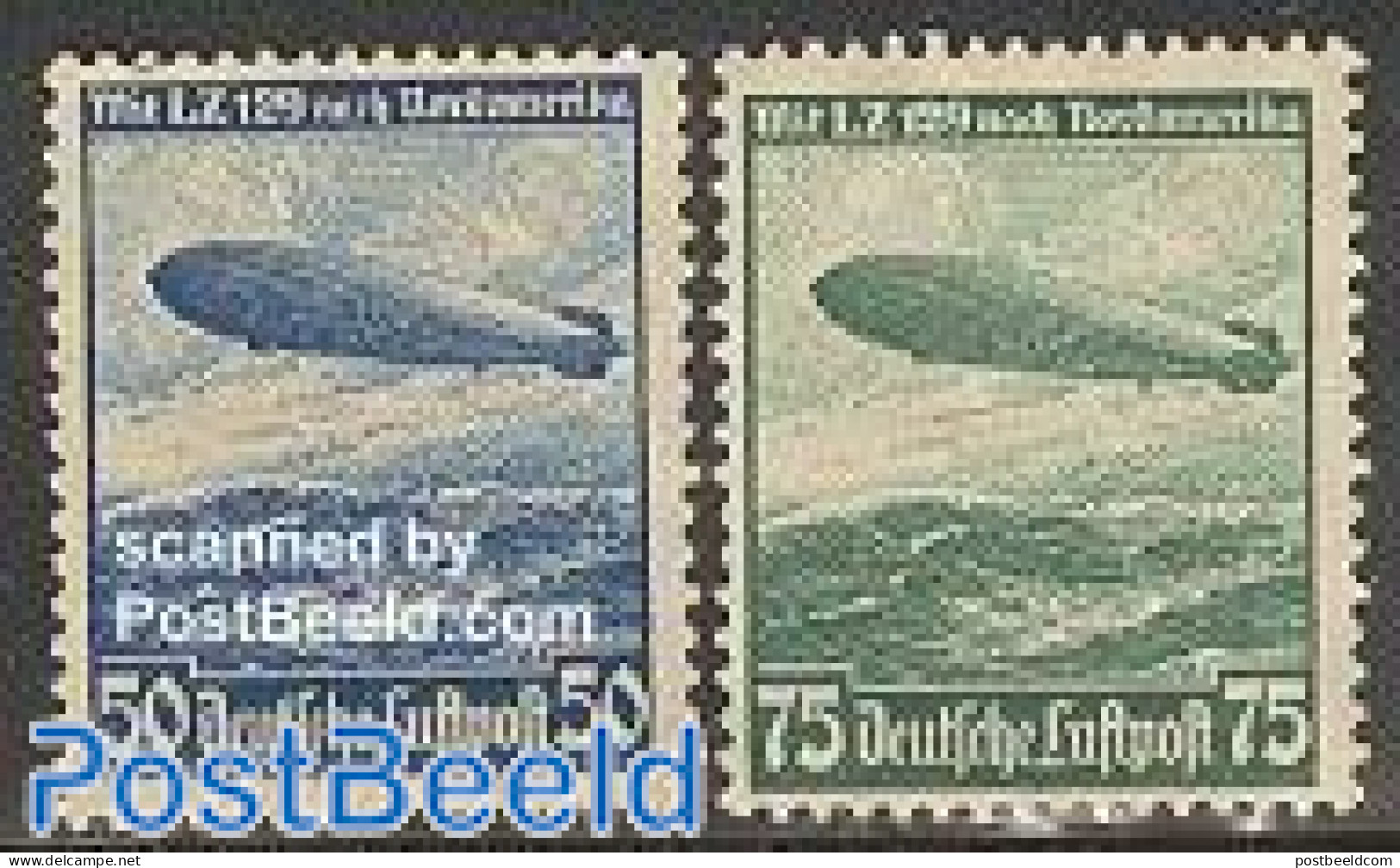 Germany, Empire 1936 Zeppelin 2v (without Gum), Unused (hinged), Transport - Zeppelins - Unused Stamps