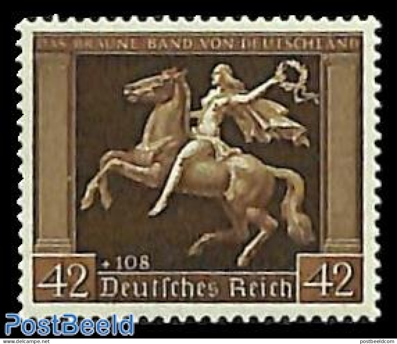 Germany, Empire 1938 Brown Band Championship 1v, Unused (hinged), Nature - Sport - Horses - Sport (other And Mixed) - Neufs