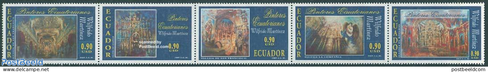 Ecuador 2002 Wilfrido Martinez 5v [::::], Mint NH, Religion - Churches, Temples, Mosques, Synagogues - Art - Paintings - Churches & Cathedrals