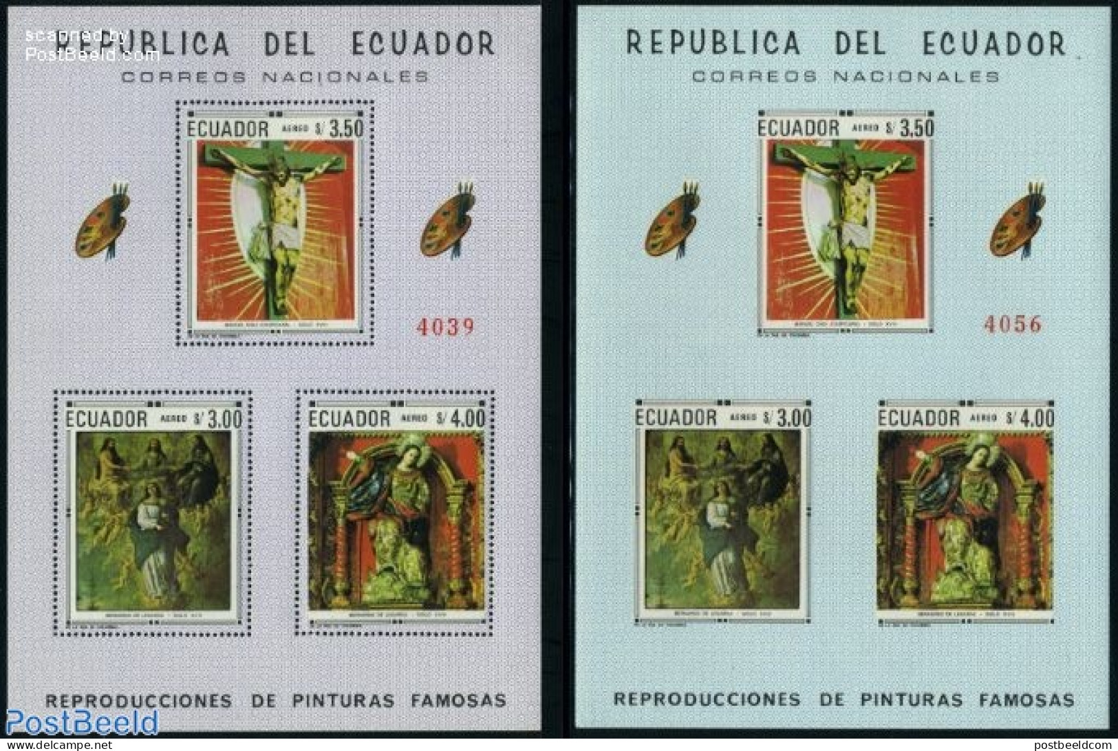 Ecuador 1968 REligious Paintings 2 S/s, Mint NH, Art - Paintings - Ecuador