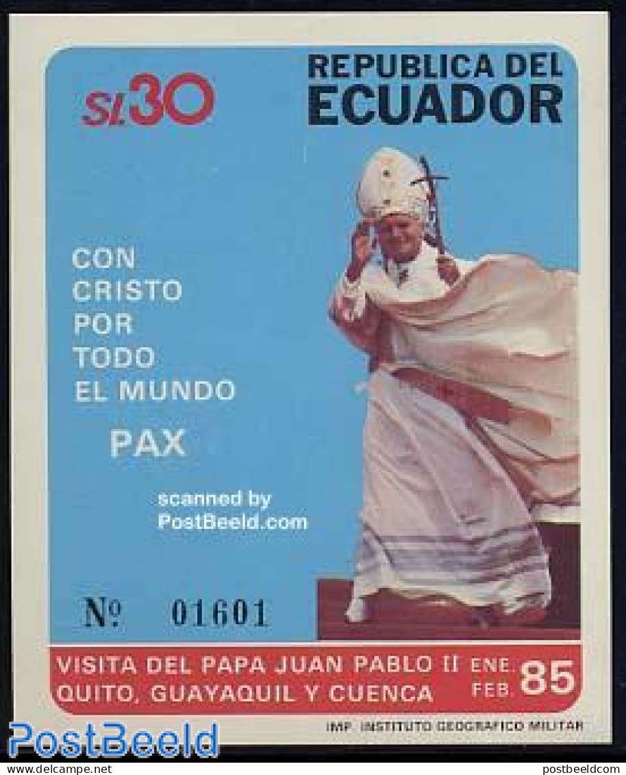 Ecuador 1985 Pope Visit S/s, Mint NH, Religion - Pope - Religion - Päpste
