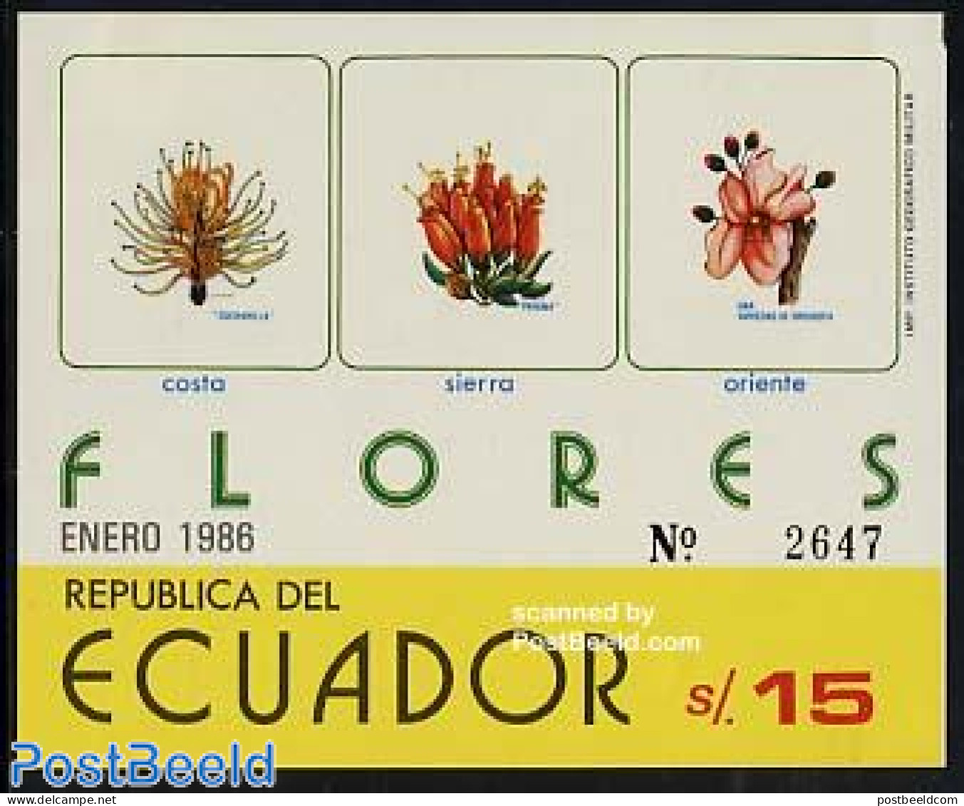 Ecuador 1986 Flowers S/s, Mint NH, Nature - Flowers & Plants - Ecuador