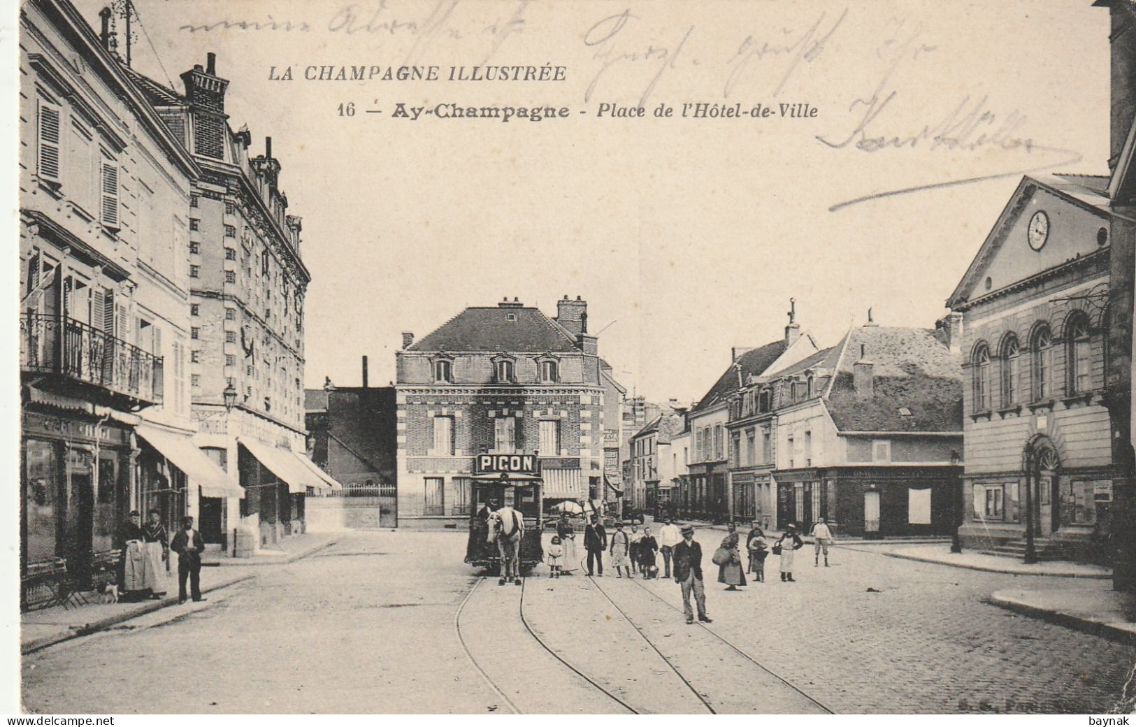 FR3202 --   AY - CHAMPAGNE  -  PLACE DE  L"  HOTEL DE VILLE  -  HORSE TRAMWAY --  FELDPOST  2. GARDE INF. DIV.  --  1914 - Ay En Champagne