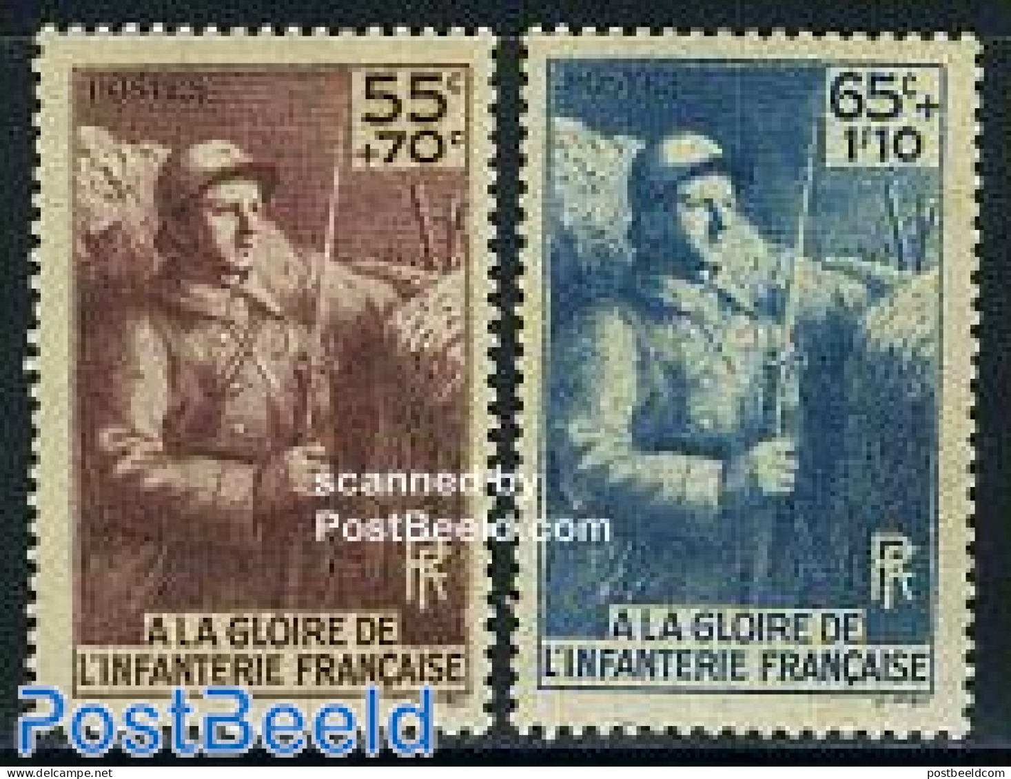 France 1938 Infantery Memorial 2v, Mint NH, History - Militarism - World War I - Ungebraucht