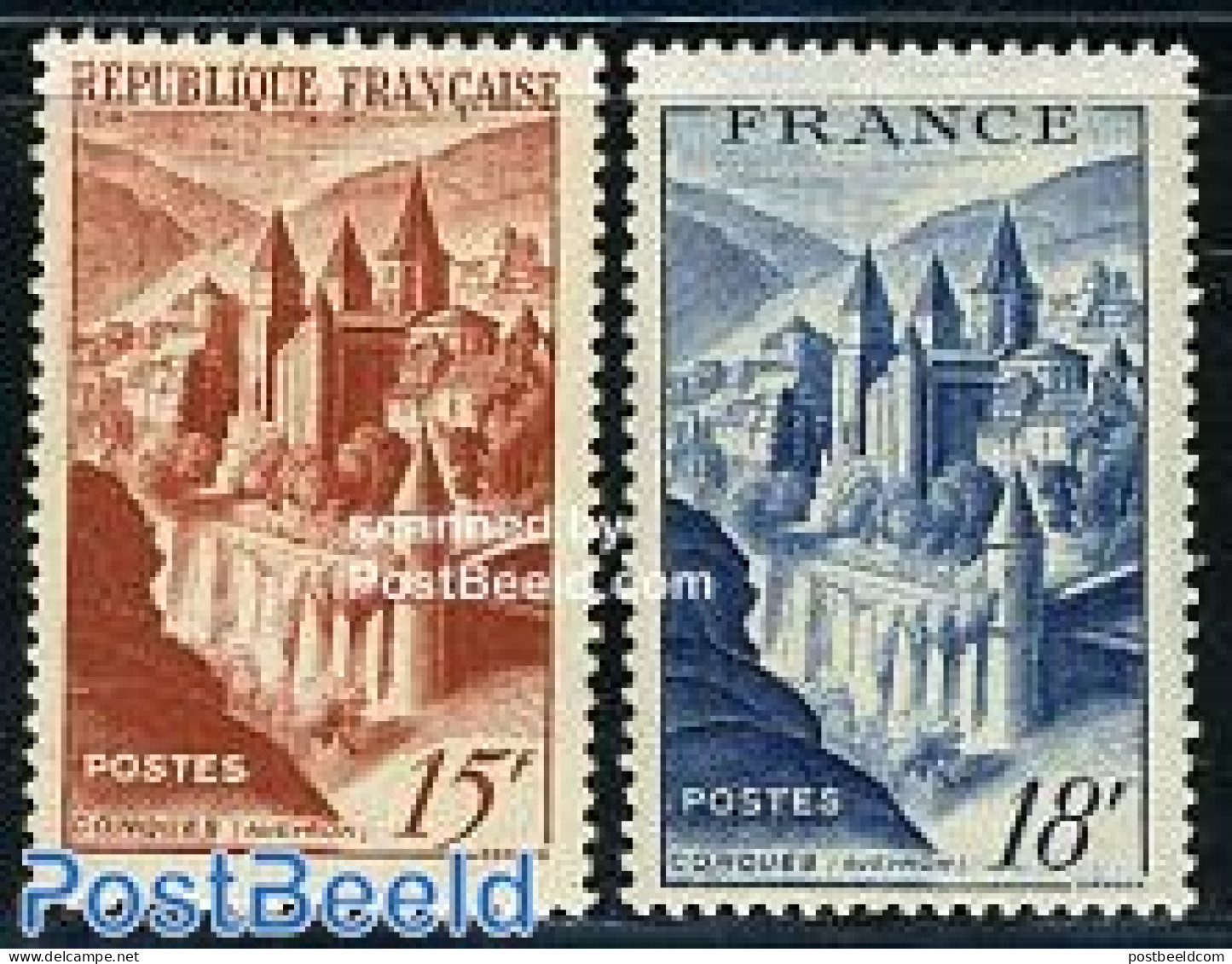France 1947 Conques Abbey 2v, Mint NH, Religion - Cloisters & Abbeys - Art - Castles & Fortifications - Neufs