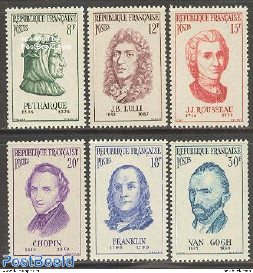 France 1956 Famous Persons 6v, Unused (hinged), History - Performance Art - Politicians - Music - Art - Authors - Self.. - Ungebraucht