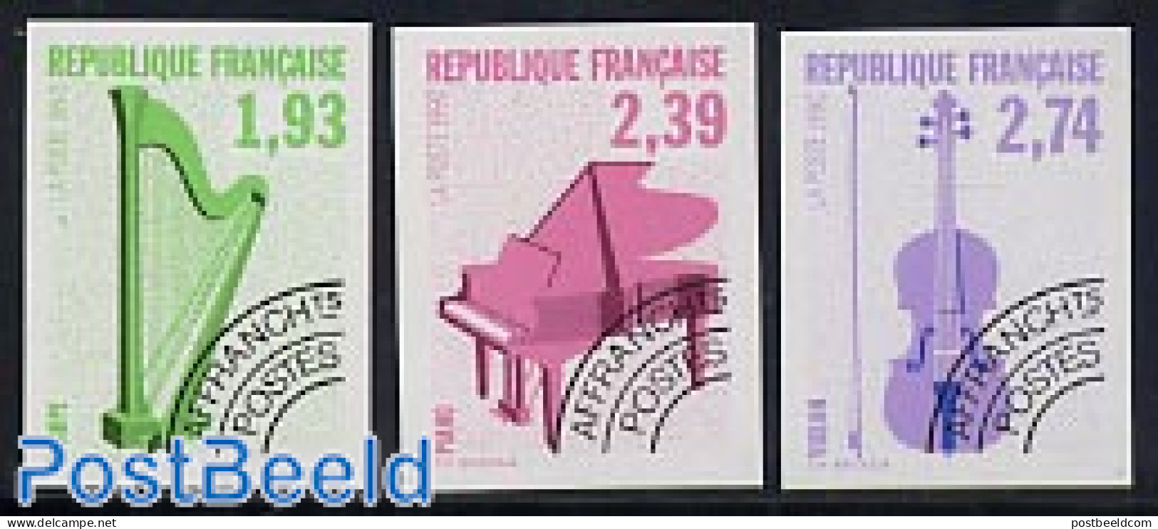 France 1990 Music Instruments 3v Imperforated, Mint NH, Performance Art - Music - Musical Instruments - Unused Stamps