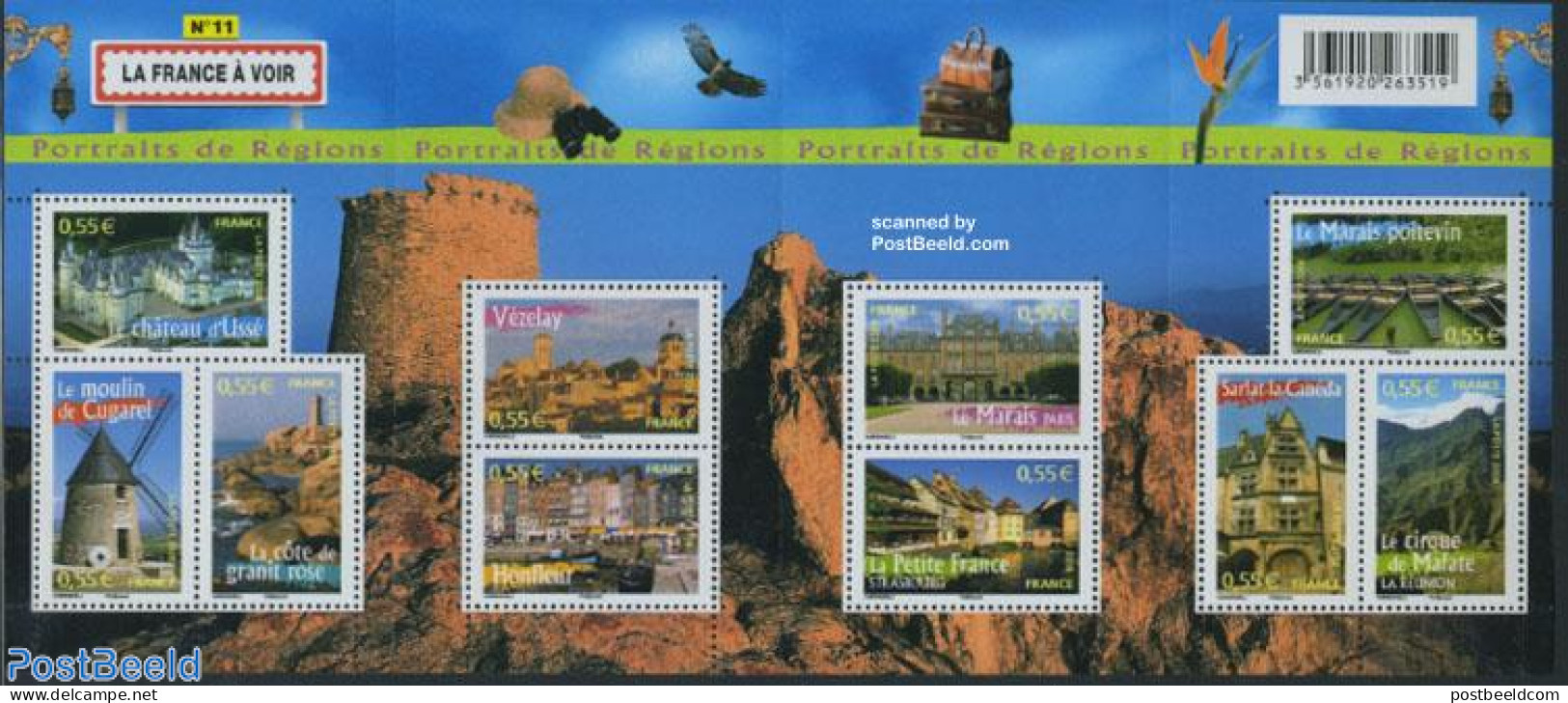 France 2008 Regions (No. 11) 10v M/s, Mint NH, Sport - Transport - Various - Mountains & Mountain Climbing - Ships And.. - Unused Stamps
