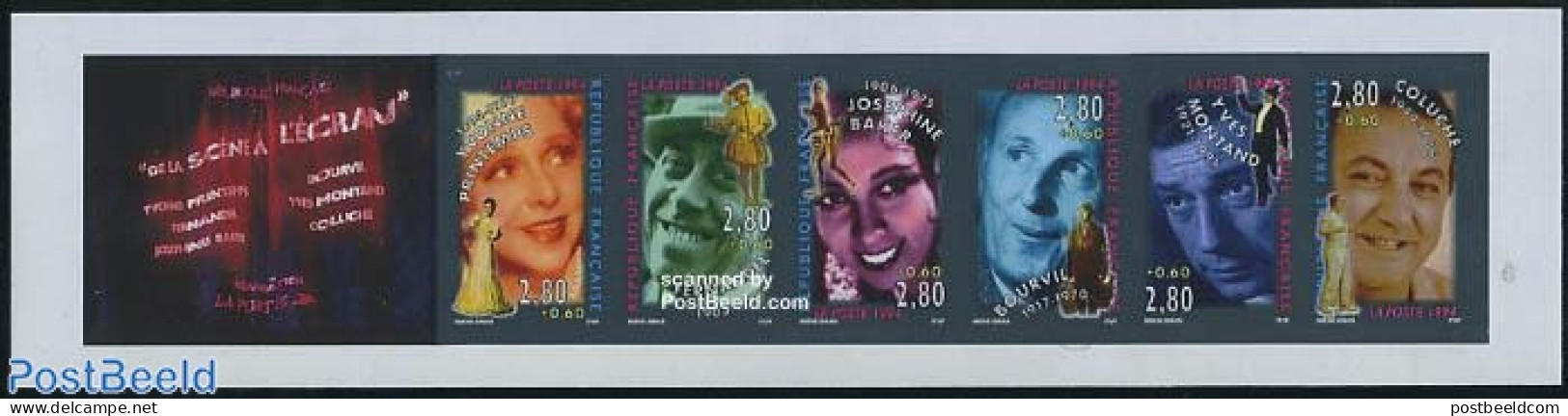 France 1994 Film Stars Imperforated Booklet Pane, Mint NH, Performance Art - Movie Stars - Stamp Booklets - Unused Stamps
