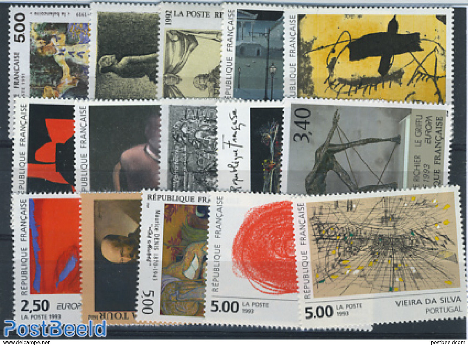 France 1993 Art Stamps France 1991/1993 (15 Stamps), Mint NH, Art - Paintings - Ungebraucht