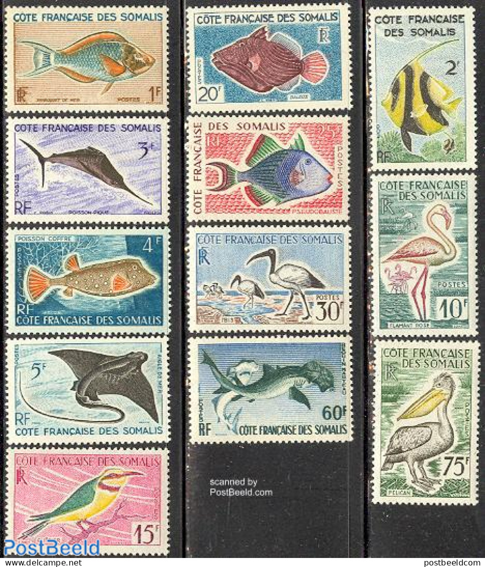 French Somalia 1959 Animals 12v, Unused (hinged), Nature - Animals (others & Mixed) - Birds - Fish - Vissen