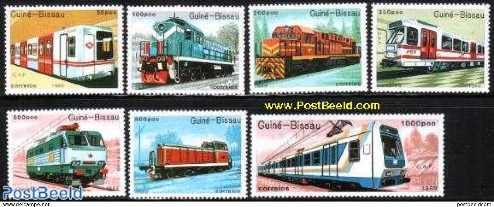 Guinea Bissau 1989 Railways 7v, Mint NH, Transport - Railways - Trains