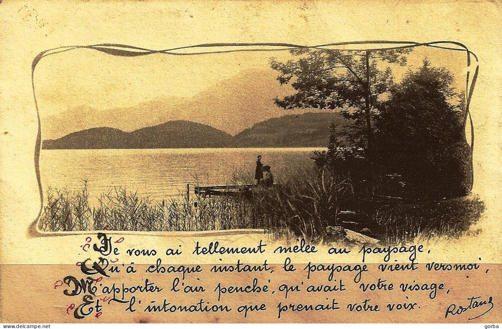 *CPA Avec Vers De E. ROSTANG - Paysage , Lac, Barque - Philosophie