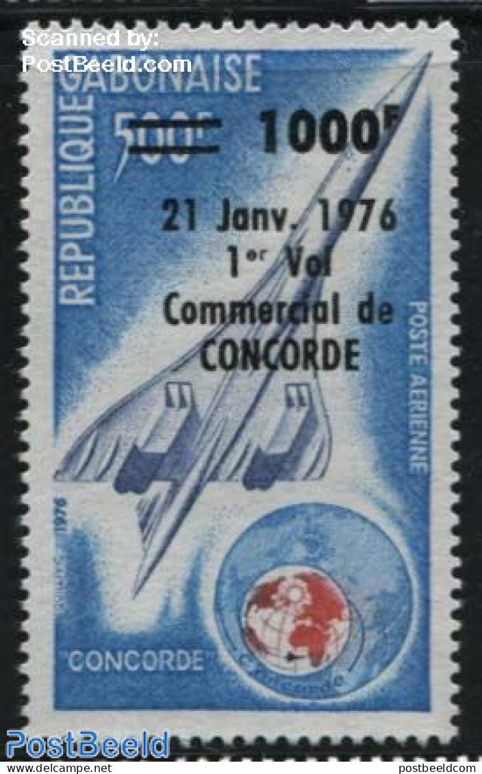 Gabon 1976 Concorde Flight Overprint 1v, Mint NH, Transport - Concorde - Aircraft & Aviation - Neufs
