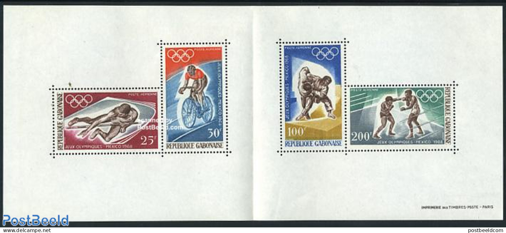 Gabon 1968 Olympic Games Mexico S/s, Mint NH, Sport - Boxing - Cycling - Judo - Olympic Games - Unused Stamps