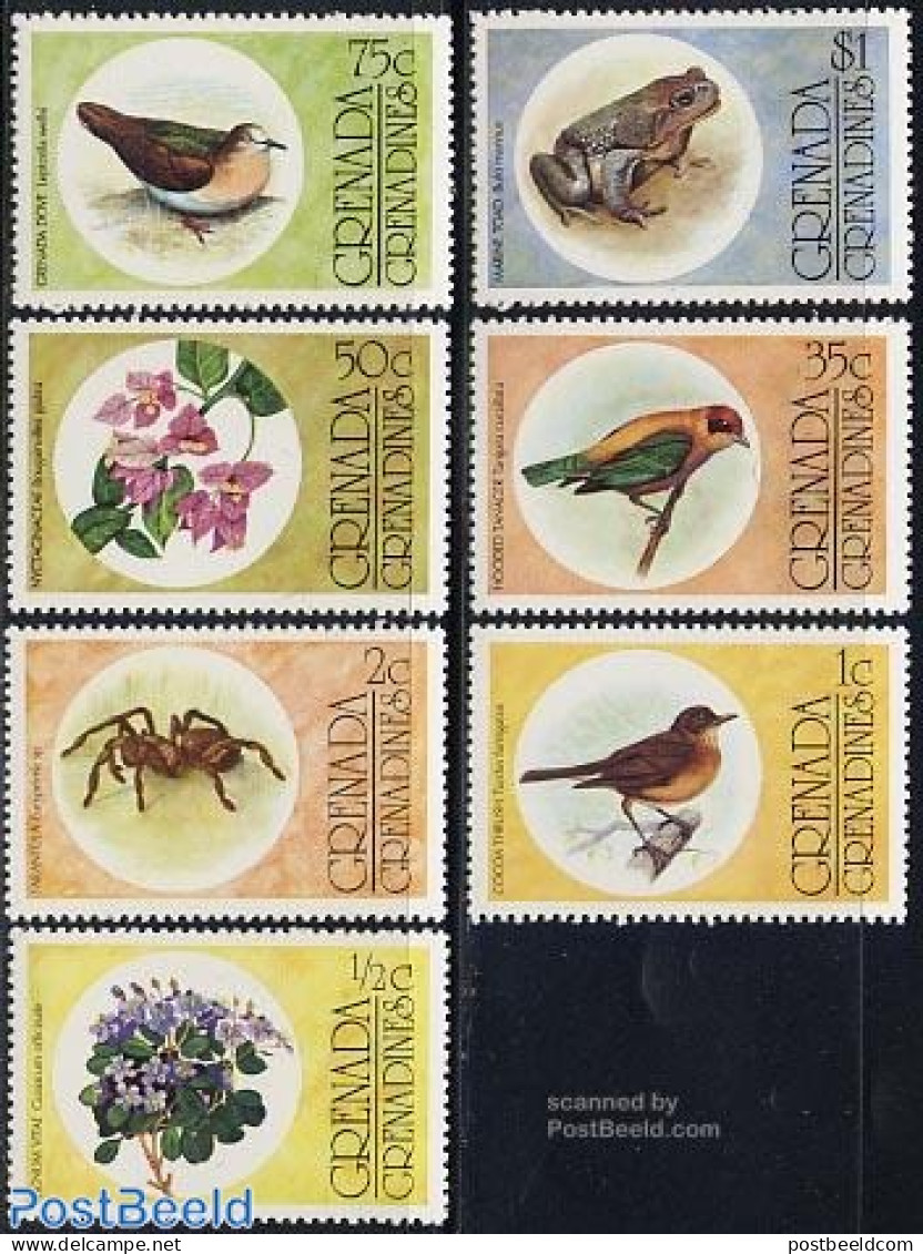 Grenada Grenadines 1976 Flora & Fauna 7v, Mint NH, Nature - Animals (others & Mixed) - Birds - Frogs & Toads - Insects.. - Grenada (1974-...)