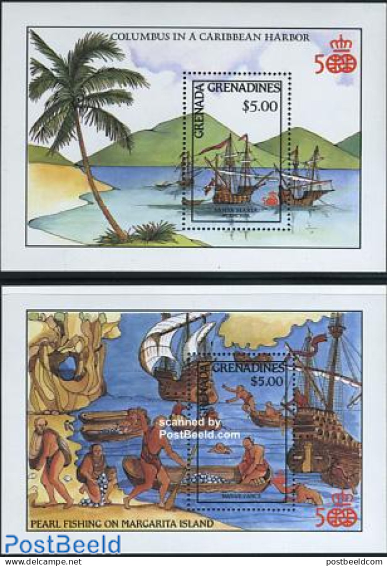 Grenada Grenadines 1987 Discovery Of America 2 S/s, Mint NH, History - Transport - Explorers - Ships And Boats - Explorers