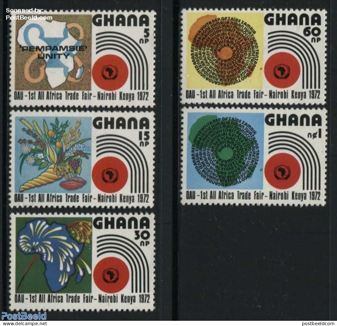 Ghana 1972 Commercial Fair 5v, Mint NH, Health - Various - Food & Drink - Export & Trade - Maps - Food