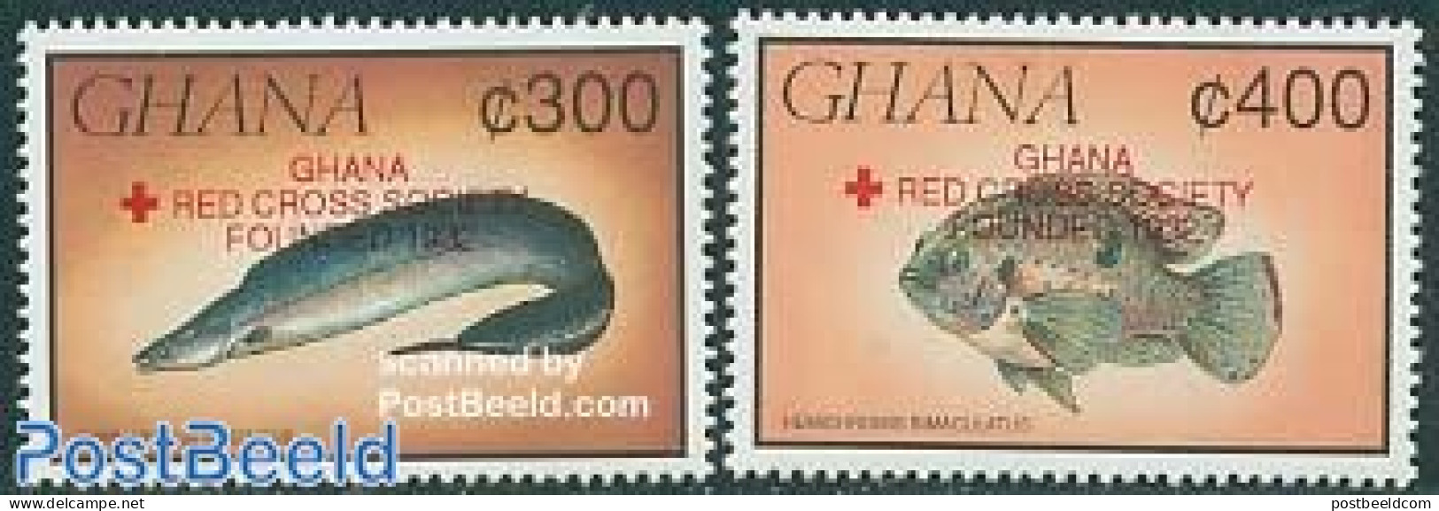 Ghana 1993 Red Cross 2v, Mint NH, Health - Nature - Red Cross - Fish - Red Cross