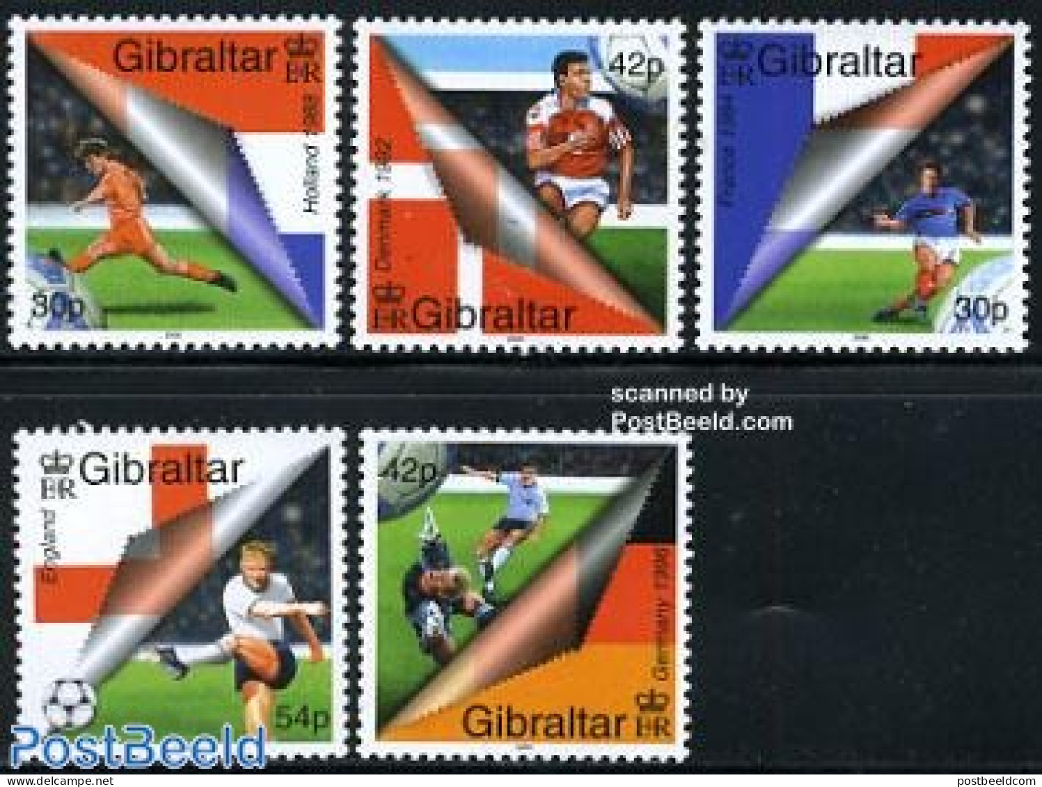 Gibraltar 2000 European Football Games 5v, Mint NH, History - Sport - Europa Hang-on Issues - Football - Idées Européennes