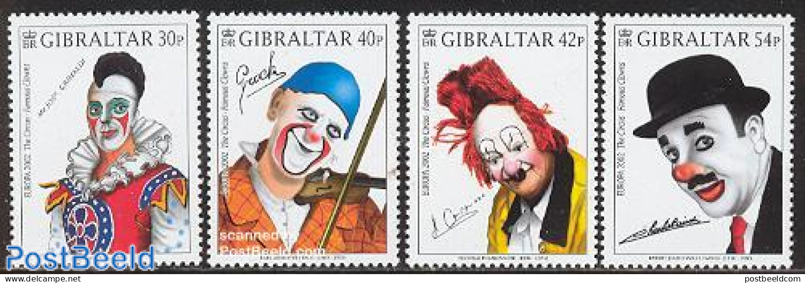 Gibraltar 2002 Europa, Clowns 4v, Mint NH, History - Performance Art - Europa (cept) - Circus - Music - Art - Handwrit.. - Circus