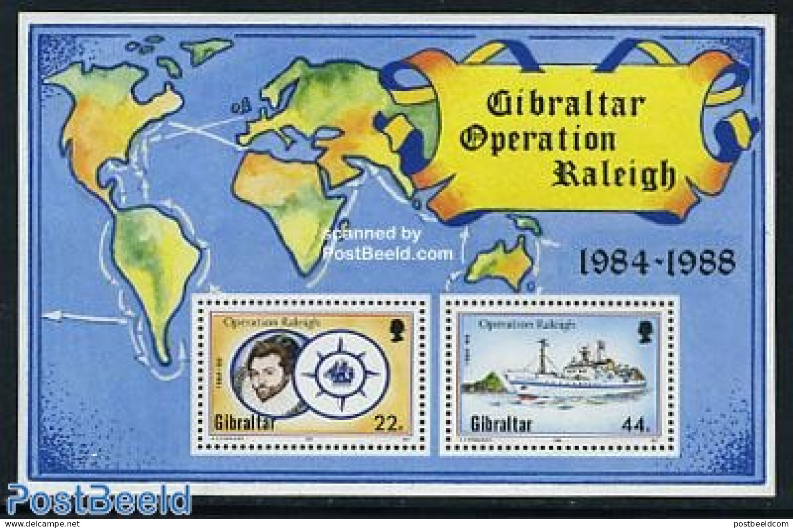 Gibraltar 1988 Operation Raleigh S/s, Mint NH, History - Transport - Various - Explorers - Ships And Boats - Lighthous.. - Explorers