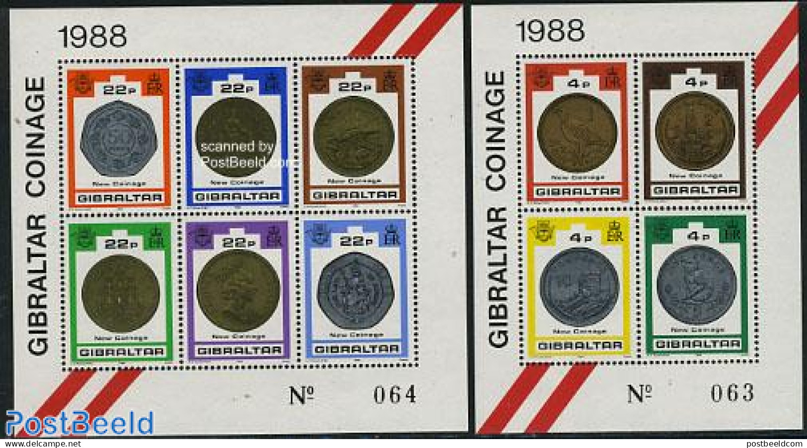 Gibraltar 1989 New Coins 2 S/s, Mint NH, Various - Money On Stamps - Monnaies