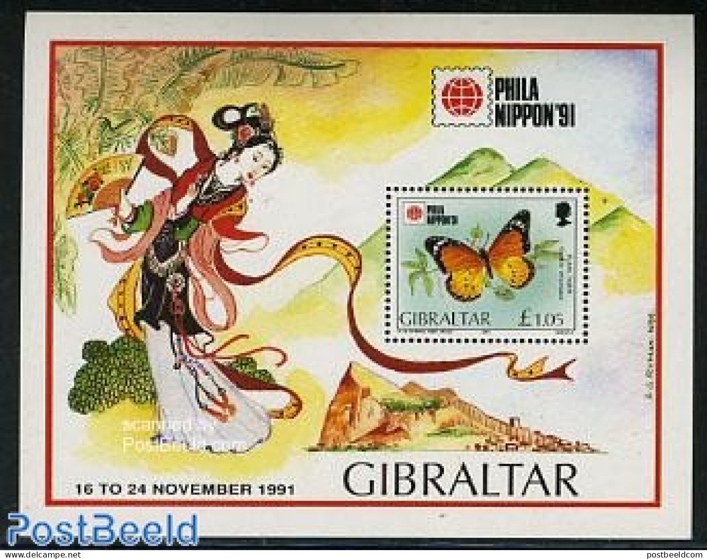 Gibraltar 1991 Philanippon S/s, Mint NH, Nature - Butterflies - Gibraltar