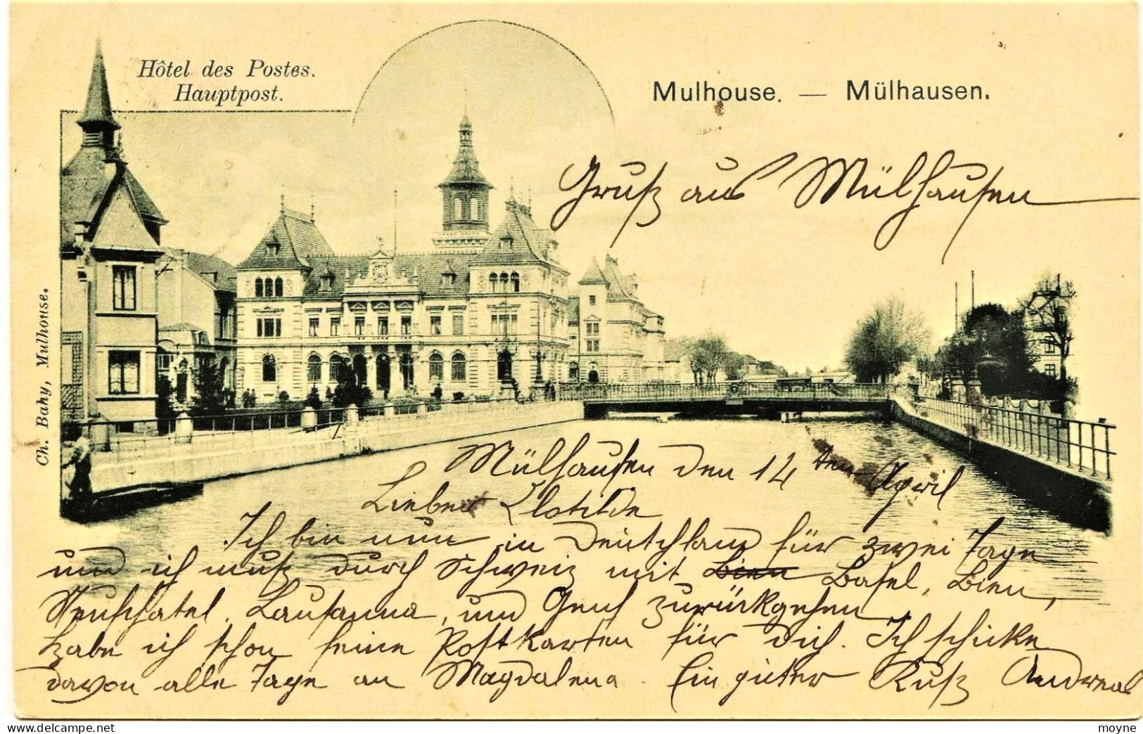 2473 - Haut Rhin - MULHOUSE  :  HOTEL DES POSTES - HAUPTPOST   Circulée 1902 - Mulhouse