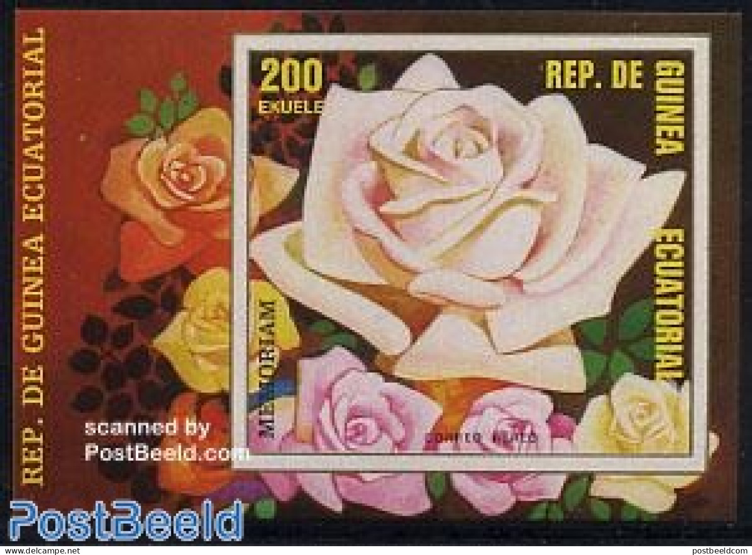 Equatorial Guinea 1979 Roses S/s Imperforated, Mint NH, Nature - Flowers & Plants - Roses - Equatorial Guinea
