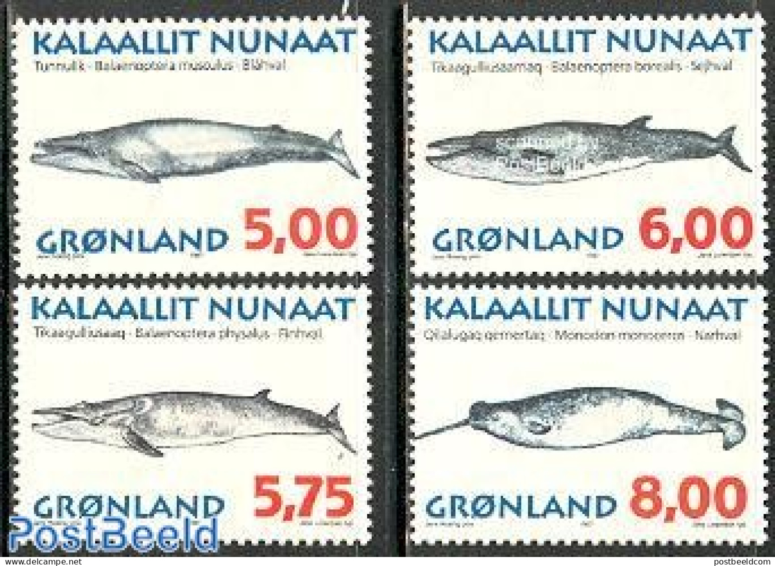 Greenland 1997 Whales 4v, Mint NH, Nature - Sea Mammals - Unused Stamps