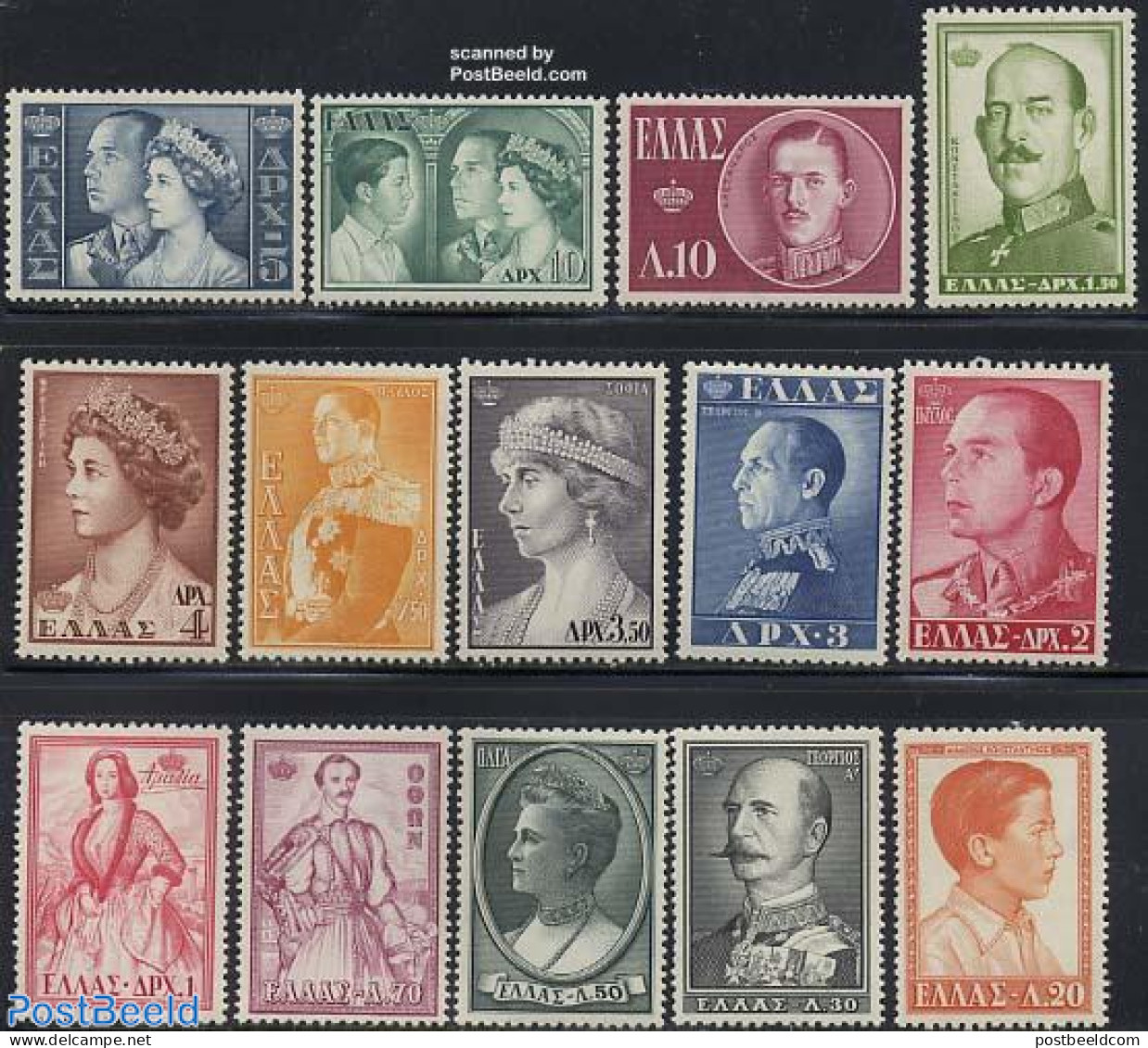 Greece 1957 Queens & Kings 14v, Unused (hinged), History - Kings & Queens (Royalty) - Ongebruikt