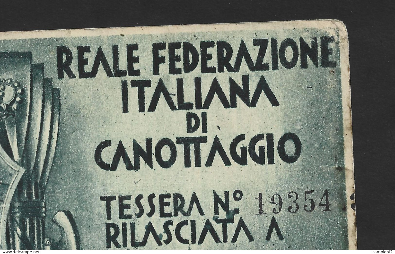 Tessera Della Reale Federazione Italiana Di Canottaggio Rilasciata Nel 1935. Intestata. - Cartes De Membre