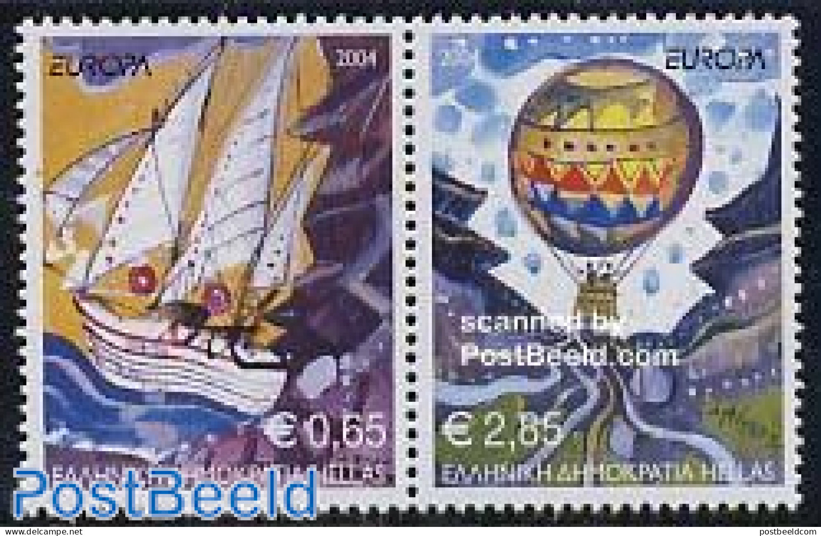 Greece 2004 Europa 2v [:], Mint NH, History - Transport - Various - Europa (cept) - Balloons - Ships And Boats - Tourism - Unused Stamps