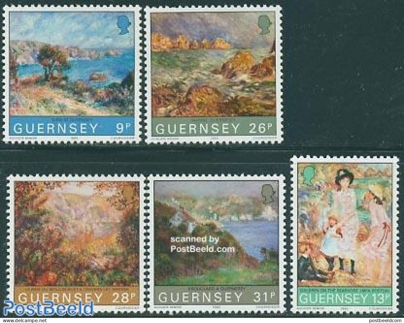 Guernsey 1983 Renoir Paintings 5v, Mint NH, Art - Modern Art (1850-present) - Paintings - Guernsey