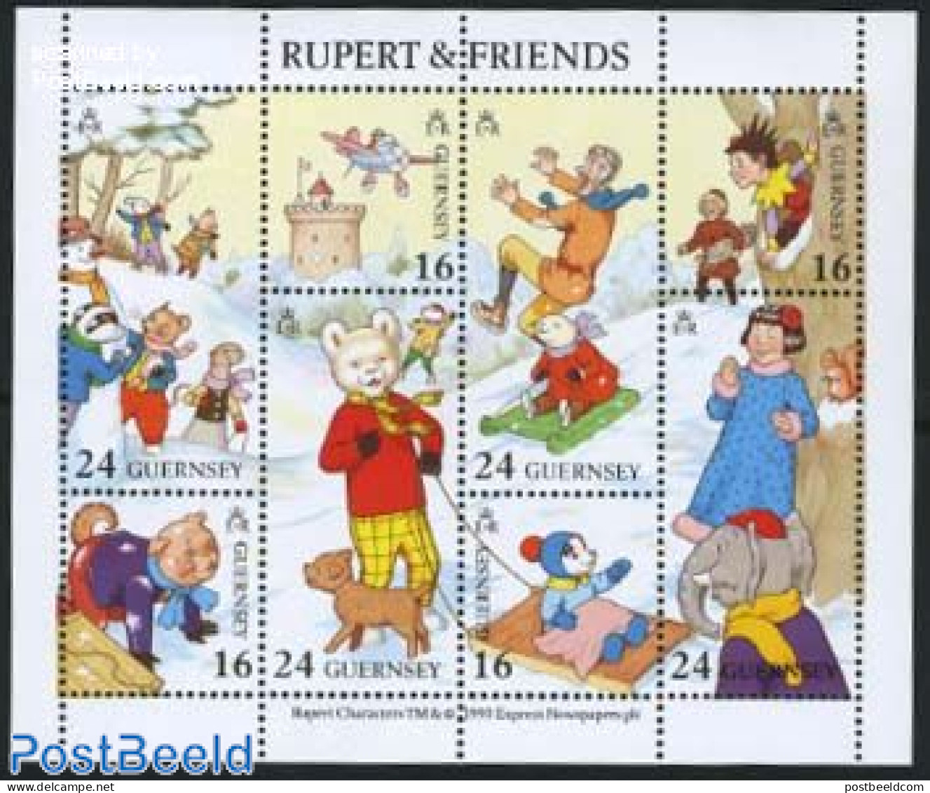 Guernsey 1993 Rupert & Friends S/s, Mint NH, Nature - Bears - Dogs - Elephants - Art - Children's Books Illustrations .. - Comics