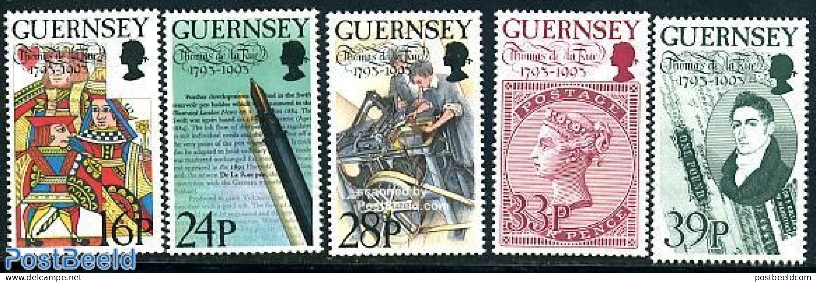 Guernsey 1993 Thomas De La Rue 5v, Mint NH, Sport - Playing Cards - Stamps On Stamps - Art - Authors - Printing - Timbres Sur Timbres