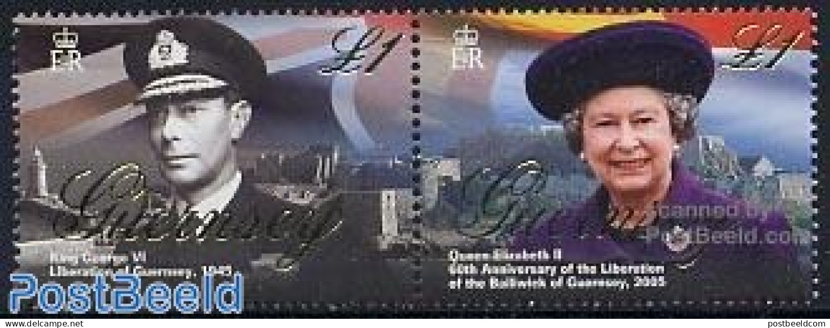 Guernsey 2005 60th Anniversary Of Liberation 2v [:], Mint NH, History - Various - Kings & Queens (Royalty) - World War.. - Familles Royales